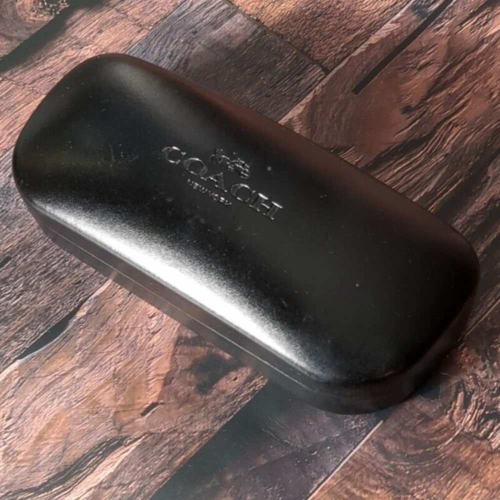 Coach Hard Sunglasses Case Black Logo Grain Leather Look Eyeglass Storage Holder